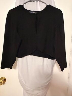 Eva Blue Black Cropped Open-Front Women's Shrug